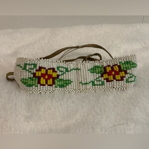 Floral Beaded Bracelet with Leather Ties